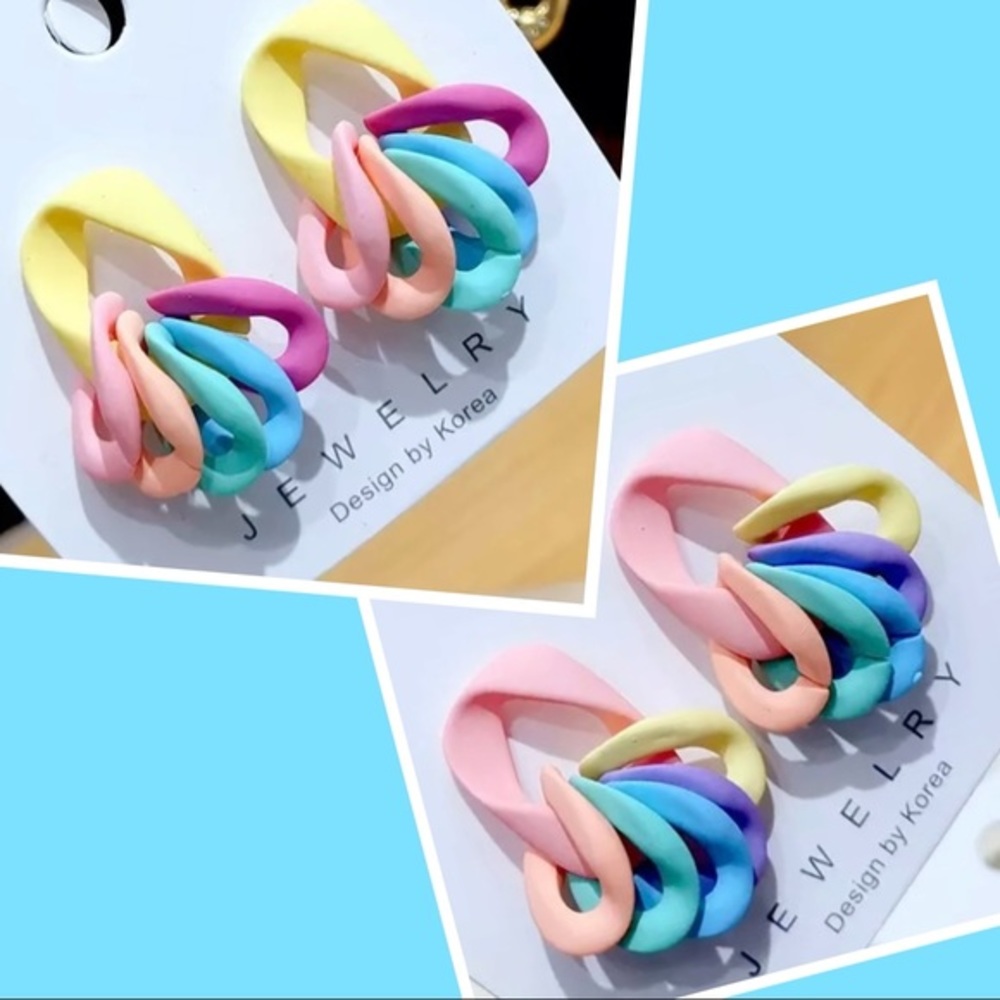 🍭CANDY COLORS🍭DROP LINK POST EARRINGS AVAILABLE IN 2 DIFFERENT COLORS NEW‎